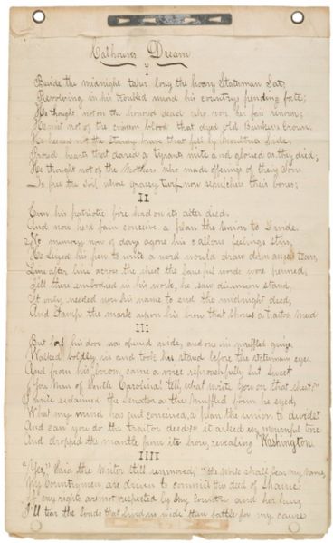 1861 Civil War Calhoun's Dream of Secession Poem