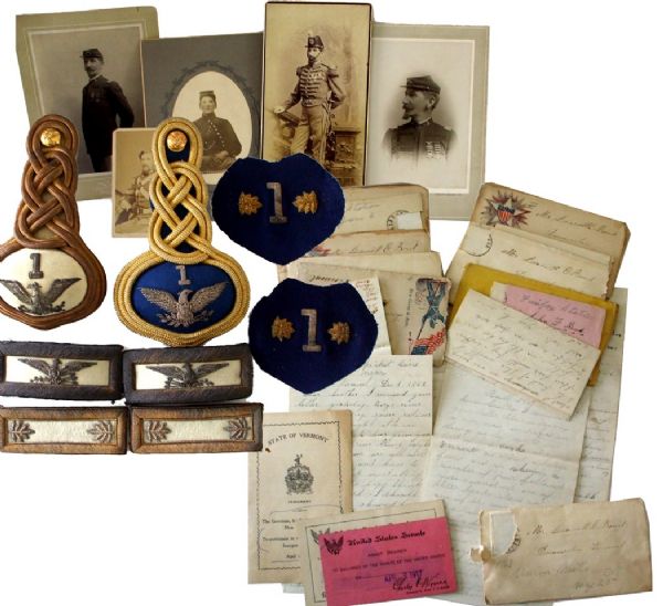 Vermont Soldier's Letter/Photo/Insignia Archive with Mosby Raider and Gettysburg Campaign Content. His Post-War Colonel's Insignia and More!