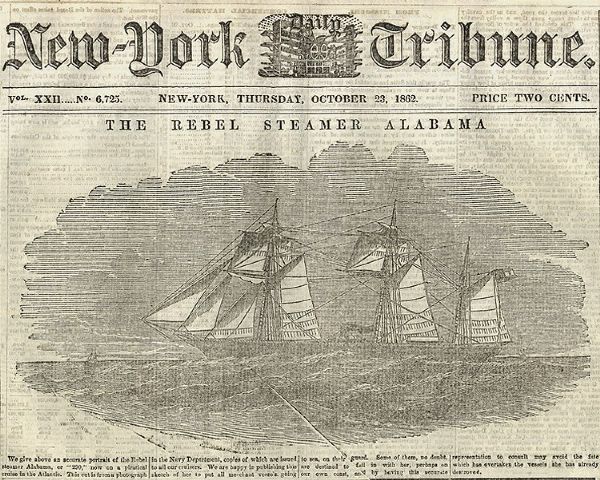 New York Tribune With Woodcut of The CSS Alabama 