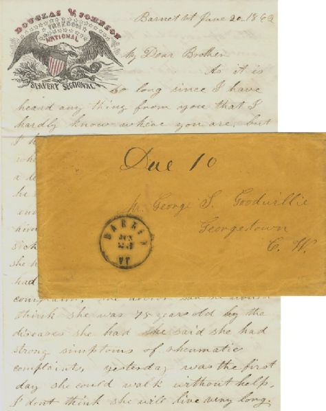 Rare Douglas And Johnson 1860 Campaign Stationary With Civil War Content