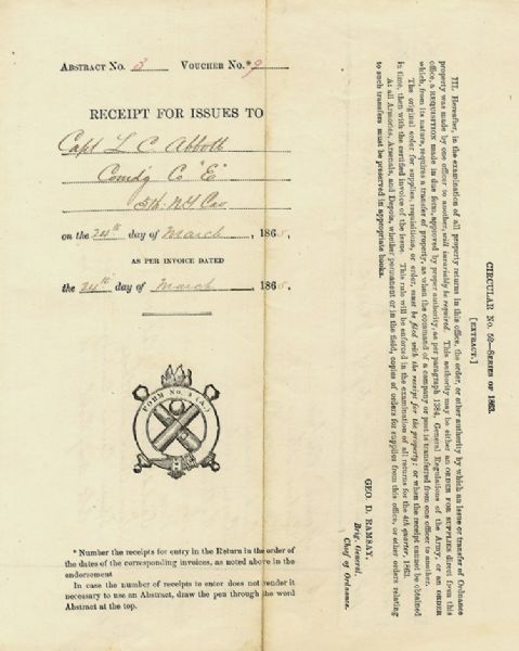 1865 New York Cavalry Receipt for Spencer Carbines