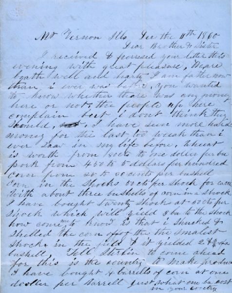 1860 Letter On The Election of Abe Lincoln as President