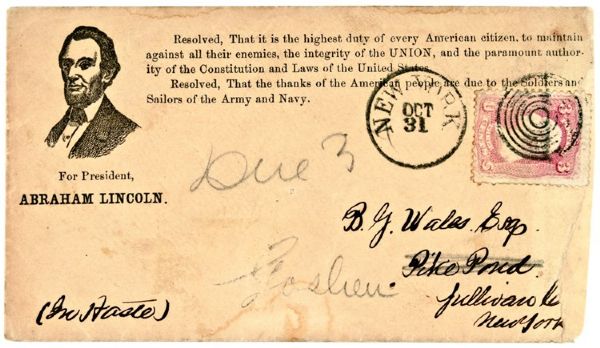 Prohibitively Rare 1864 Presidential Campaign Postal Cover For President, - ABRAHAM LINCOLN.