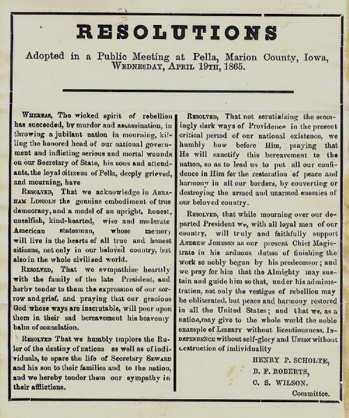Abraham Lincoln Assassination Announcement April 19, 1865