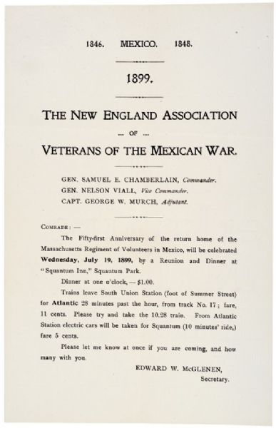 1899 Broadside For The Reunion of Mexican War Veterans.  