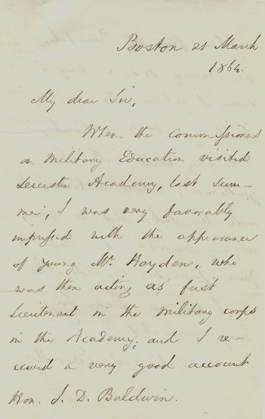 Edward Everett Recommends A Young Man To West Point During The Civil War