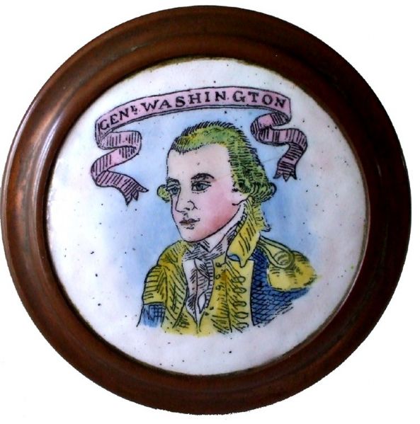 Period George Washington Enamel Battersea Tieback, ca. 1780's - 1790's