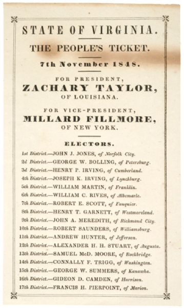 Taylor & Fillmore 1848 Presidential Campaign In Virginia