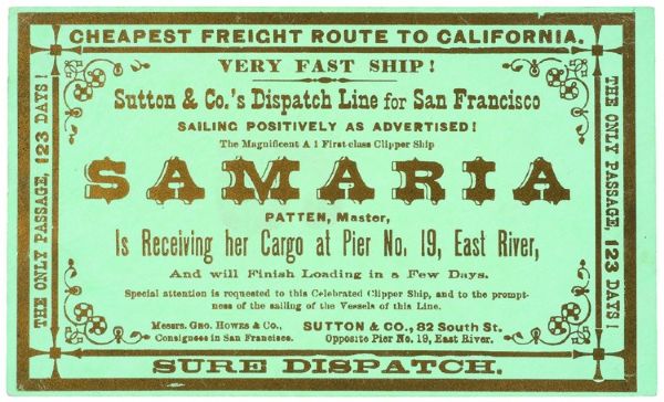 California Bound Gold Rush Era For The Clipper Ship Samaria