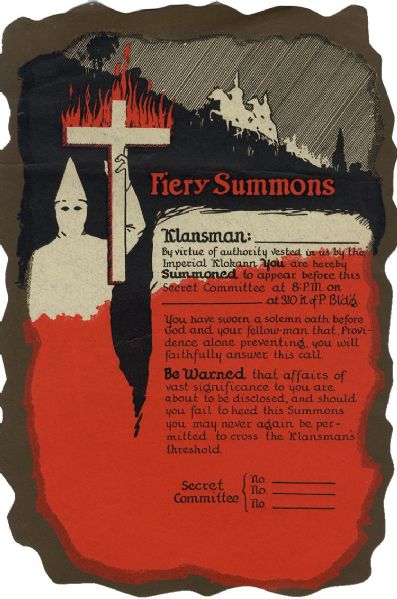1920s KKK Fiery Summons