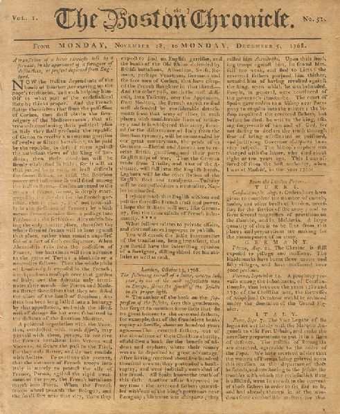 News from the Colonies - 1768