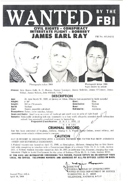 James Earl Ray Signed FBI Wanted Poster 
