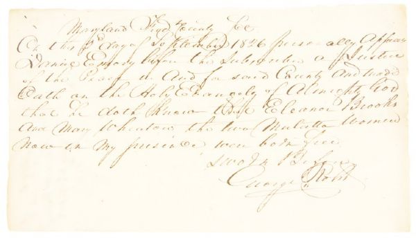 1826 Maryland Document Confirming “FREE-BORN” Status of Two Mulatto Women
