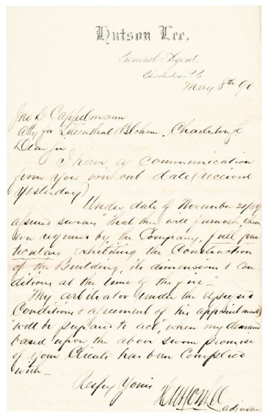 Hudson Lee Charleston, SC. Slave Trader Bankruptcy!