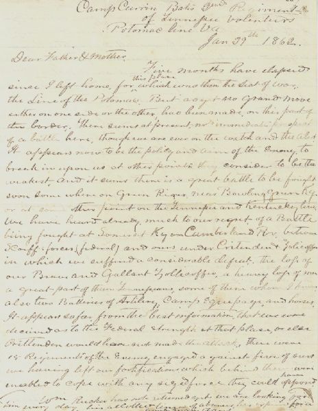 Tennessee Soldier Writes of the Death of General Zollicoffer