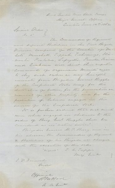 Confederate Manuscript Pertaining to Orders for the “Minute Men” of Mississippi