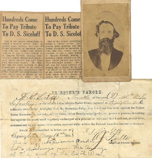 Rare Confederate Soldier's Lexington, North Carolina Parole