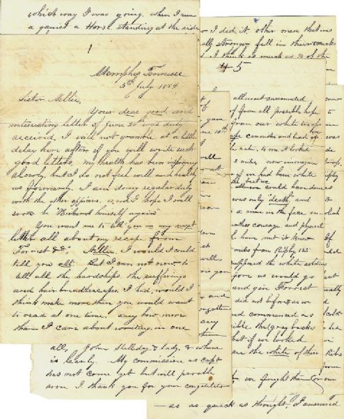 A USCT Officer's Battle of Brice's Cross Roads Letter w/rare Account of His Narrow Escape From General Forrest's Troopers!