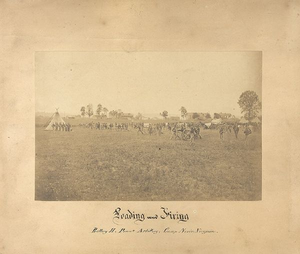 War-date Albumen Photograph of Battery H, Pennsylvania Artillery “Loading &  Firing”