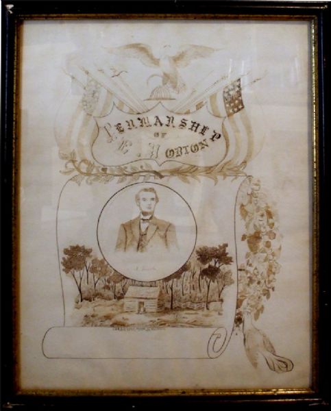 Amazing 19th Century Abraham Lincoln Ink Drawing....Railsplitter Content