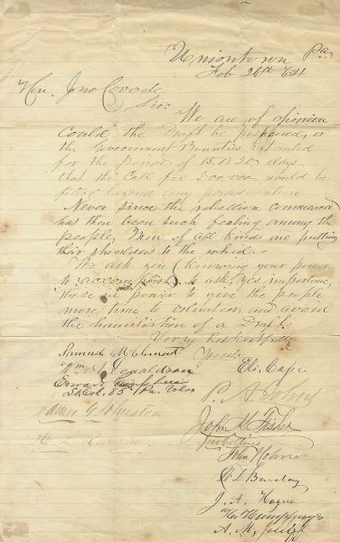 Pennsylvania Men Ask That The Draft Be Postponed In February 1864 After President Lincoln Calls For 500,000 Men