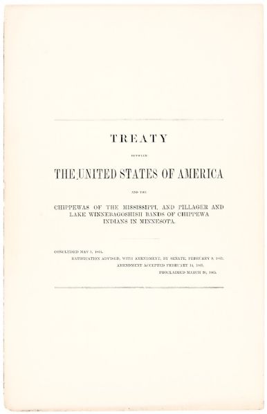 1864 Chippewa Indians in Minnesota Official Treaty Signed In Print By President Abraham Lincoln