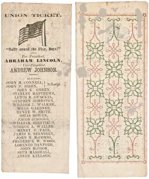 1864 LINCOLN Rally round the Flag, Boys Union Ticket
