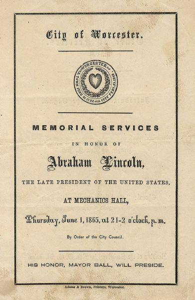 Abraham Lincoln Memorial Service Program June 1865