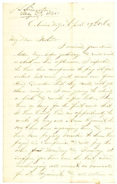Rare Letter Concerning the Funeral of President Abraham Lincoln and Release of Rebel Prisoners on April 29, 1865