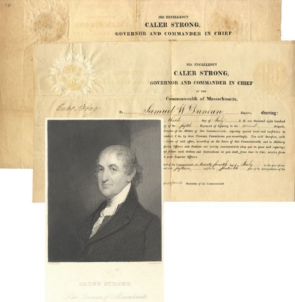 Two War of 1812 Documents Signed by Revolutionary War Notable Calbe Strong of Massachusetts