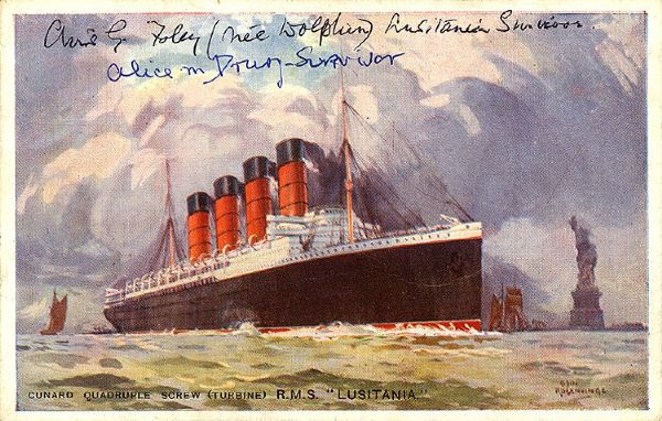 Postcard of the Lusitania Signed by Two Survivors