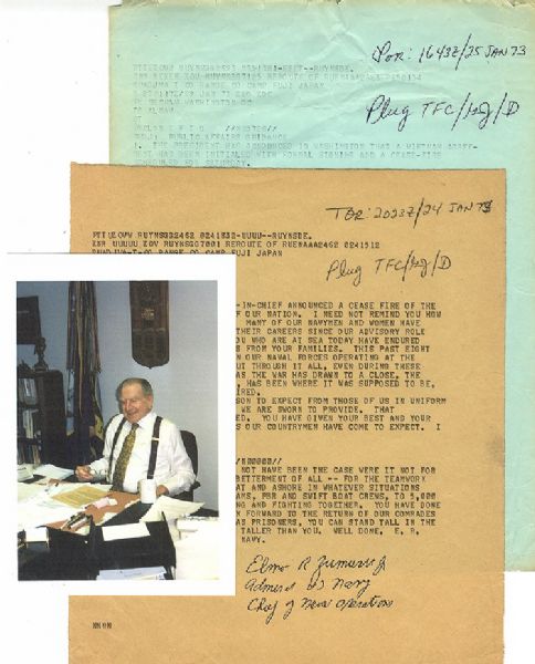 Chief of Naval Operations, Admiral Zumwalt Signs the End of the Vietnam War Teletype