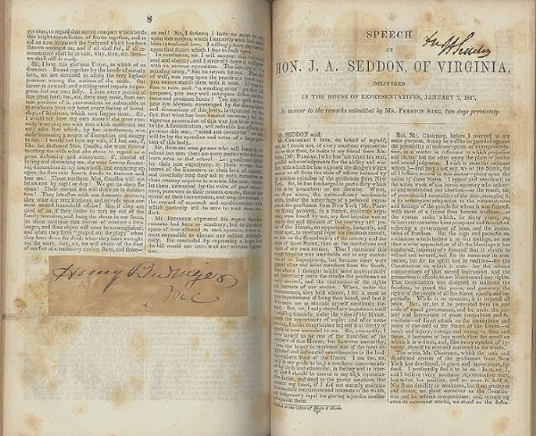 Congressional Imprints on Slavery and The Mexican War Compiled by Representative Fessenden of Maine, Containing Many Southern Notables Autographs Affixed to their Speeches