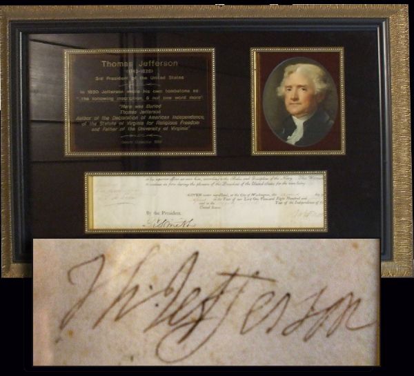 Outstanding Thomas Jefferon Signed Naval document as President 
