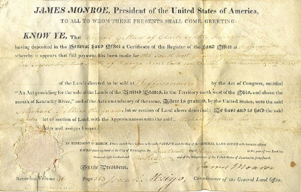 President James Monroe Signs a Land Grant