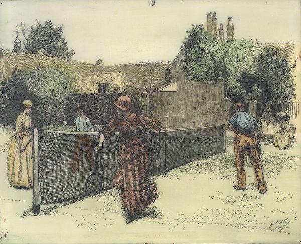 Very Early Illustrated Tennis Scene