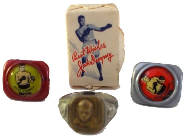 Kellogs Rings of Tunney, Joe Louis Ring and a Jack Dempsey Sugar Cube