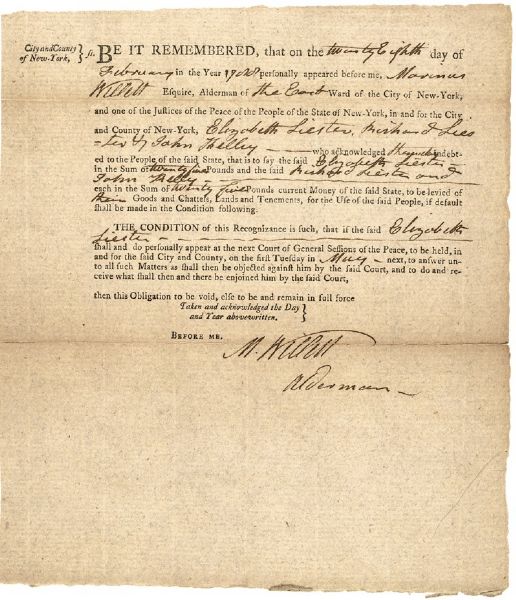 1788 Marinus Willett Signed Recognizance Bond 