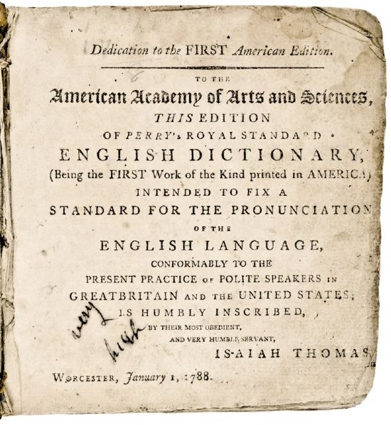 First American Printing  Of A Dictionary - Isaiah Thomas