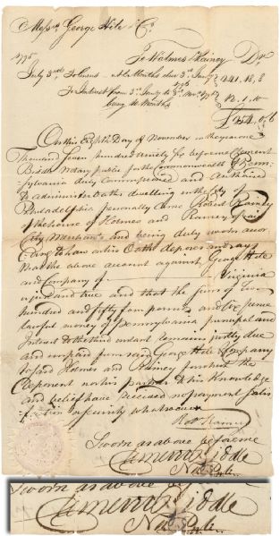 1796 Autograph Letter Signed Twice By Clement Biddle