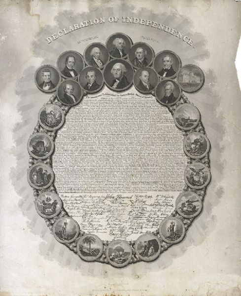 1849 Declaration of Independence Clay Paper Engraving