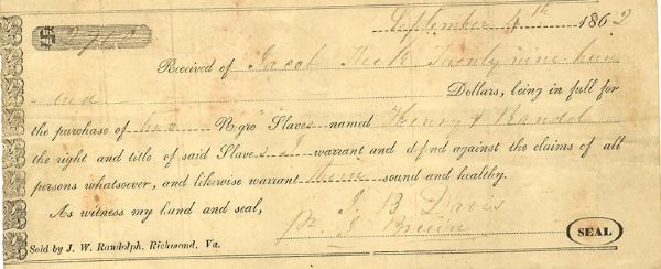 Scarce War dated Imprinted Slave Receipt