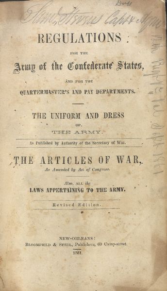Confederate Army Regs Signed by 12th Virginia Officer
