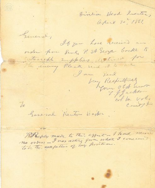 Stonewall Jackson Requests an Order 