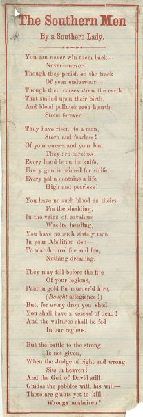 Catherine Warfield's THE SOUTHERN MEN Broadside Letterpress Poem