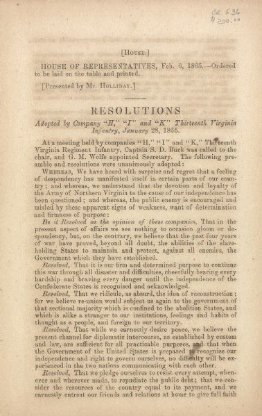 Fight to the Death Resolutions by the 13th Virginia Infantry