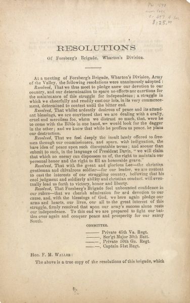 Wharton’s Division Resolutions on Continuing the Southern Cause