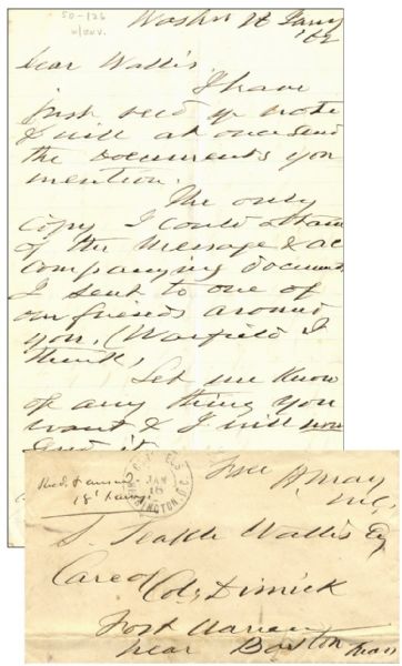 Rare Letter from Maryland Delegate to Another Maryland Delegate Who Was Imprisoned By The Lincoln Administration In An Effort To Stop The Maryland Secession Movement