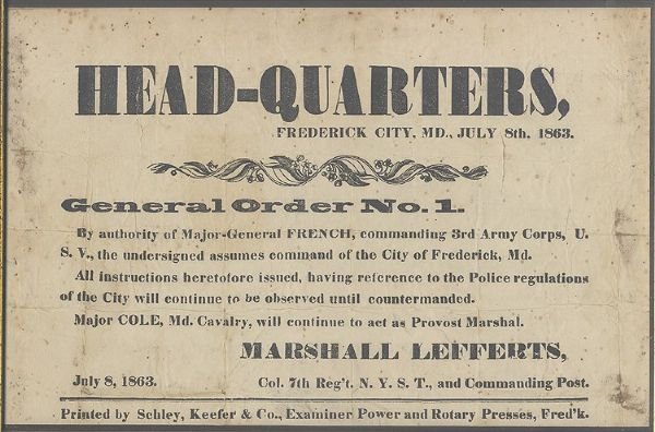 Frederick, Maryland Broadside Associated With Gettysburg Campaign