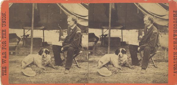 General George Custer and his Dog Stereoview by Mathew Brady